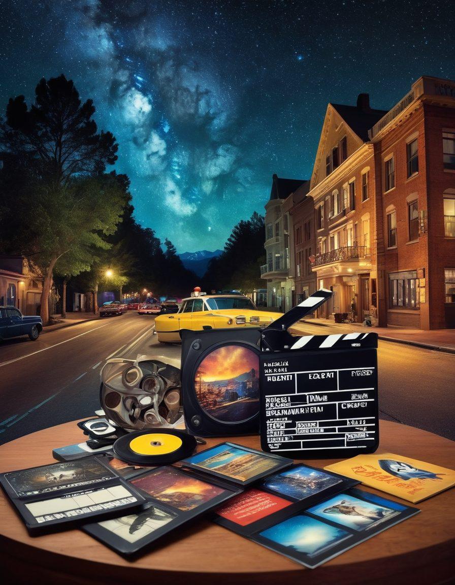 A vibrant collage showcasing the evolution of cinema, featuring iconic classic movie posters blending into modern film releases. Include film reels and clapperboards to symbolize the filmmaking process. Incorporate a starry night sky to represent the magic of movies, with subtle hints of technology like digital screens. This immersive scene should evoke nostalgia and excitement for both old and new films. super-realistic. vibrant colors. 3D.